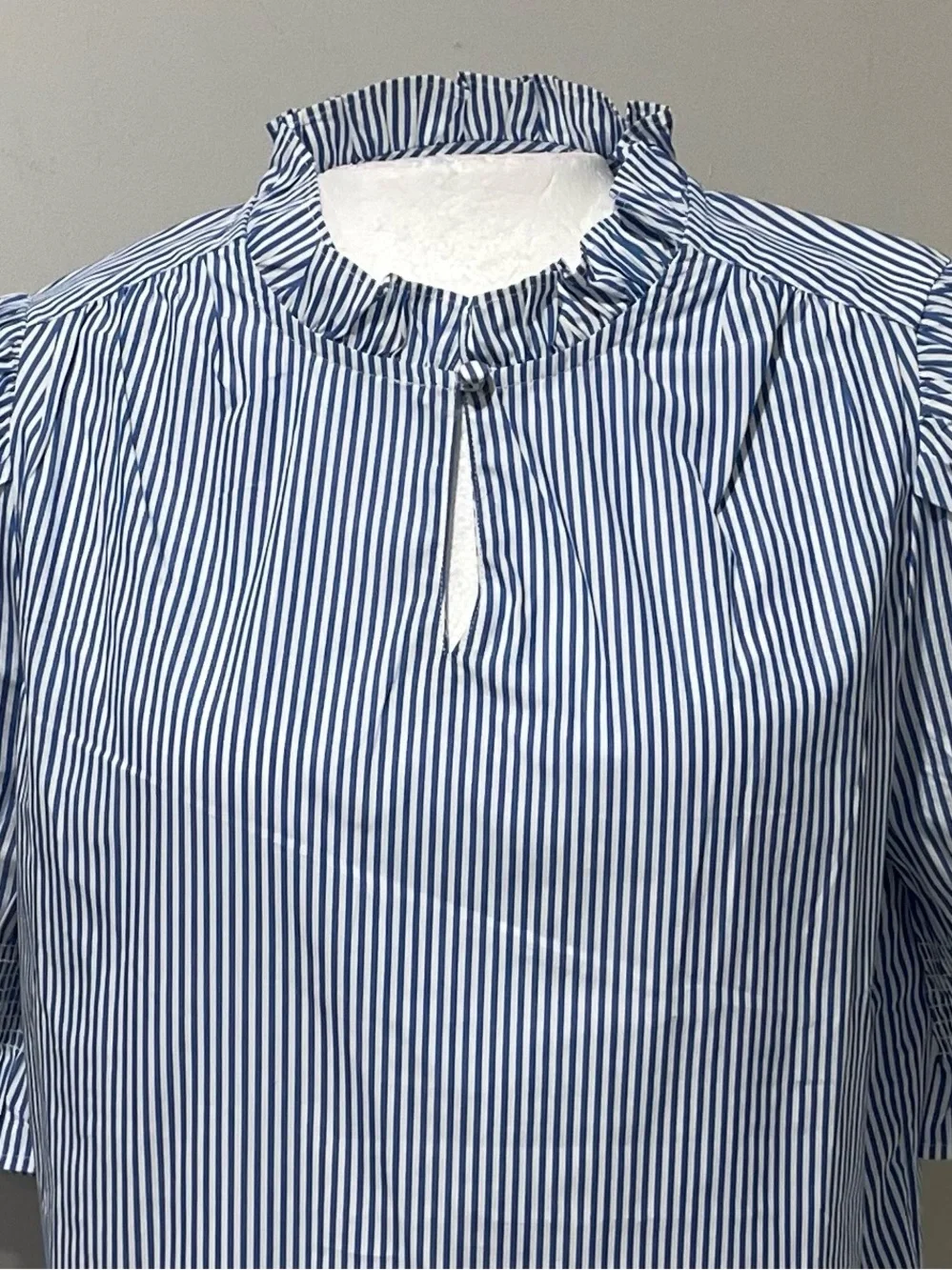 NWT J Crew Banker Blue White Stripe Short Sleeve Puff Smock Ruffle Cotton Preppy